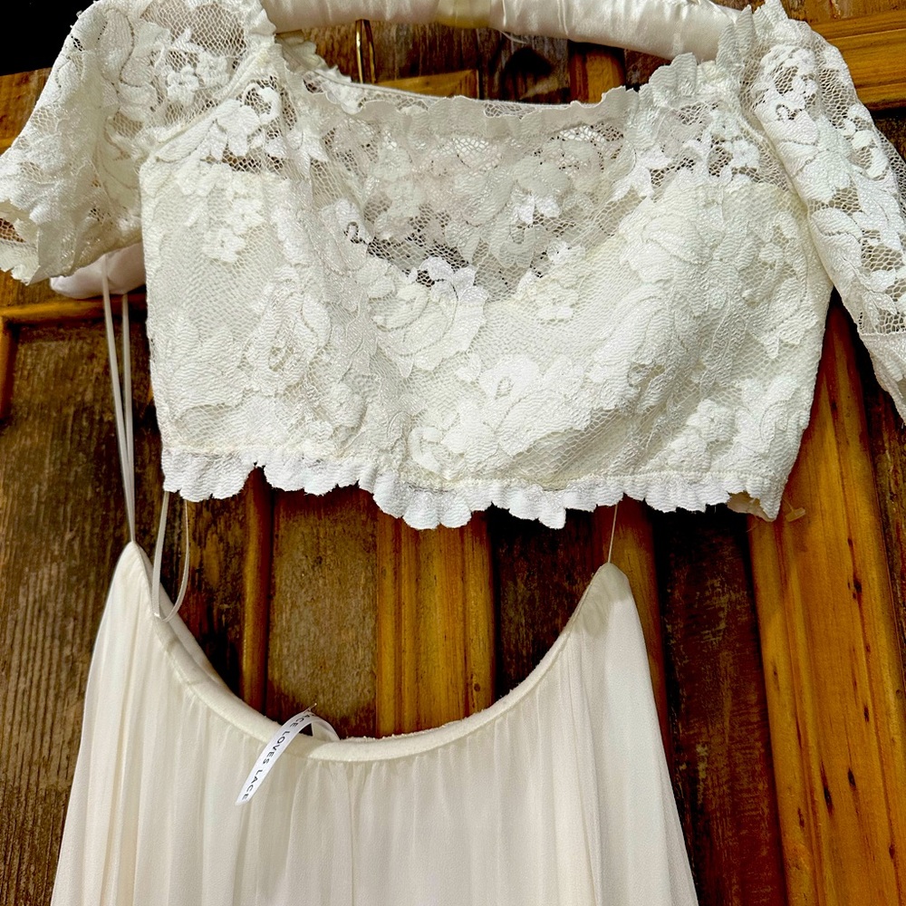 Cream/ivory 2-pc beach, backyard, destination wedding.